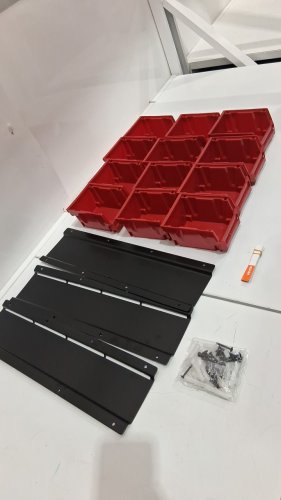 15pc wall mounted storage bins with labels - 4"x5"x3" bins - 18" x 5" wall mount - black/red image 3