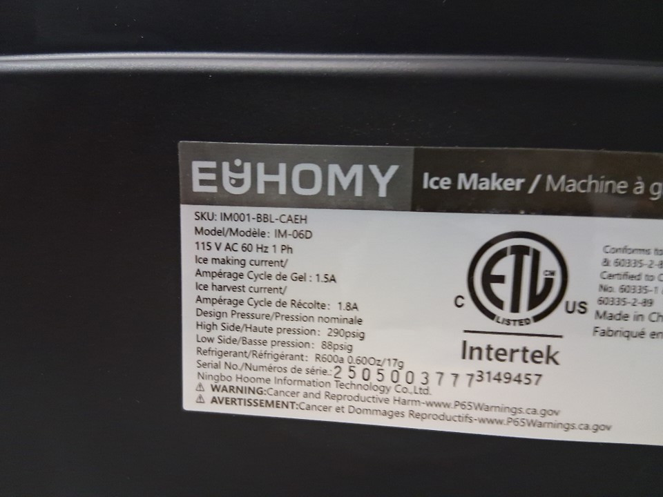EUHOMY Countertop Ice Maker Machine - MAKES 26LB/Day - BLACK (MODEL: im-06d/IM001-Bbl-CAEH) image 8