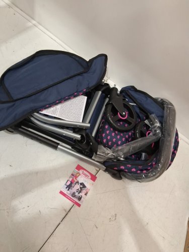 bayer design xeo adjustable handle baby stroller for dolls with side bag - ages 3+ - navy blue/pink heart image 3