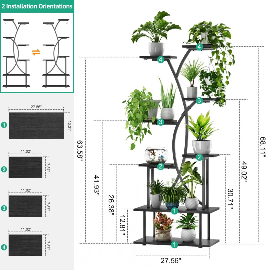 kalrin indoor plant stand with grow lights -  BLACK (model: hps-02) image 2