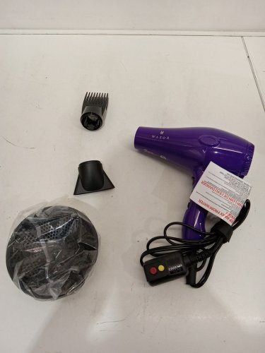 wazor 3rd generation lightweight tourmaline ceramic negative ionic blow dryer with 2 speed and 3 heat settings - 1875w - purple - (Model: 108I) image 2