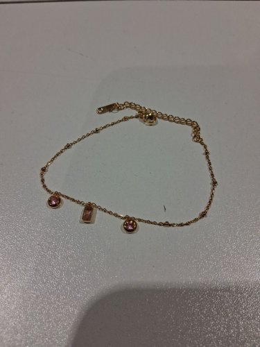 stainless steel round and rectangular cubic zirconia charm beaded chain bracelet - 7" - 8.5" - gold/pink/peach image 3