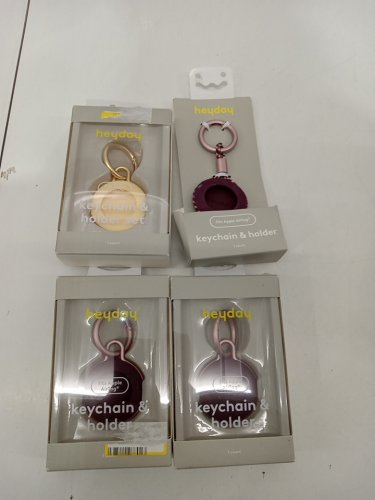 4 Assorted Heyday Airtag Holder and Keychain - Mist Yellow / Dark Cherry image 2