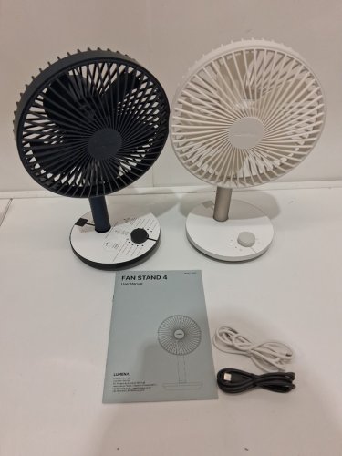 2PC LUMENA FAN STAND 4 CORDLESS DESK FANS - 4 SPEEDS, OSCILLATION - WHITE & NAVY BLUE (MODEL: 1796327) image 3