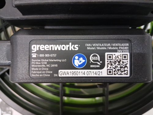 4PC Greenworks 5 Speed CFM Fan with Battery and Charger - 10" - 24V - Green (Model: image 6