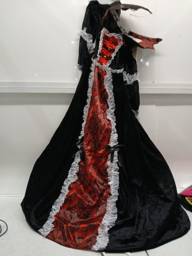 GIRL'S QUEEN OF THE DEAD DRESS WITH COLLAR - MEDIUM 8-10 - BLACK / RED (ITEM: 14977M) image 2