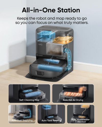 Eufy Omni C28 Robot Vacuum and Mop - 15000Pa Suction, Zero-Tangle, HydroJet Self Clean Roller Mop - Black - (Model: T211A110) image 6