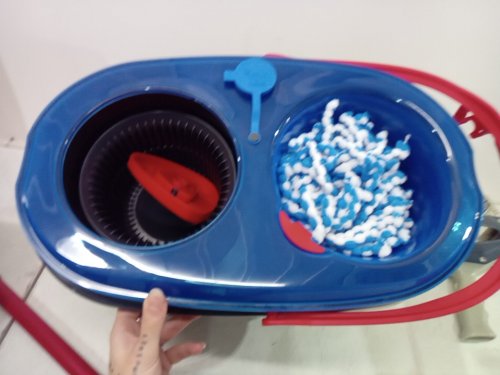 vileda easywring rinseclean spin mop & bucket system with reusable microfiber mophead & extendable handle - blue image 4