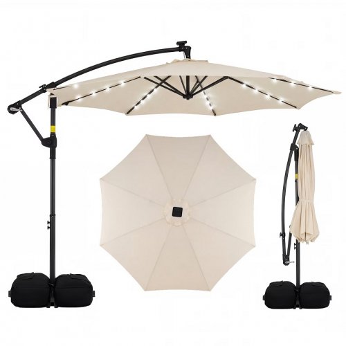 Costway Solar LED Offset Hanging Cantilever Patio Umbrella - 10FT - Beige (Model: NP13210be) image 3