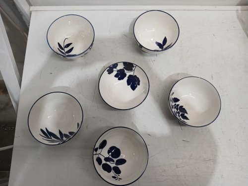 6PK ARBOR STONEWARE BOWLS - 6" - WHITE/BLUE (MODEL: 1901823) image 2