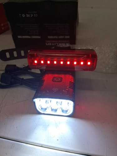 2pc ikirkliten rechargeable front & back bike light set for night riding - 3000lm - black image 5