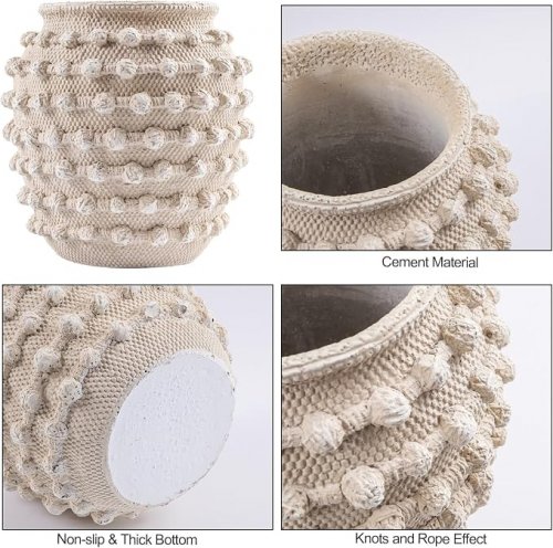 Deconation boho Rustic Farmhouse hand crafted cement Vase - Beige (Model: 4L014NR21) image 3