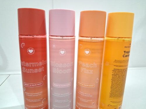 4pc revolution I Heart Totally Tropical Body and hair Mist Set - 236ml each - tropical caramel / watermelon sunset / blossom bloom / peach fizz image 3