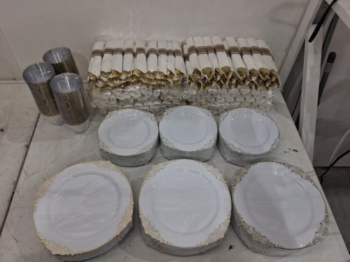 ~175pc Plastic Plates/NAPKINS/utensils - clear/gold/white image 3