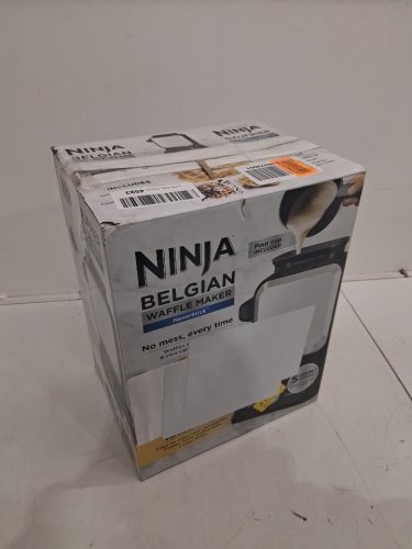 NINJA COUNTERTOP BELGIAN WAFFLE MAKER NEVERSTICK WITH POUR CUP - BLACK/SILVER - (MODEL: BW1000C) image 2