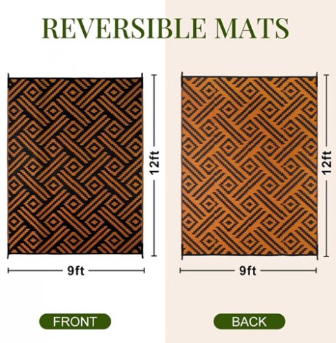 OPPODREAM REVERSIBLE OUTDOOR Plastic Straw Rug for Patio - 9FT x 12FT - BLACK/ORANGE image 2