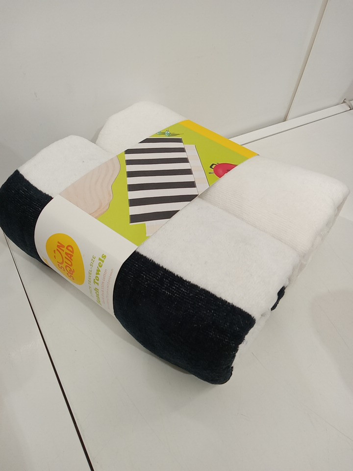 2pk sun squad travel size 100% cotton quick drying beach towels - 28" x 58" - black / cream / white striped image 2