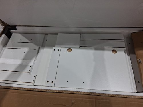 WOODEN PREMIUM WORKSTATION WITH 2 SHELVES AND 2 DRAWERS AND GLASS TABLE TOP- WHITE (MODEL: SHYG025US-1YG) image 5