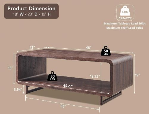 ifget 2-Tier Curved open Center wood coffee Table - 48" - brown (model:ghj5011-br) image 2