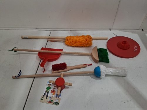 6PC MELISSA & DOUG LET’S PLAY HOUSE! DUST! SWEEP! MOP! PRETEND PLAY SET - KID-SIZED With BROOM, MOP, DUSTER, BRUSH, DUSTPAN, STORAGE STAND - MULTICOLOUR (MODEL: 96049) image 3