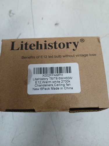6PK LITEHISTORY 60W DIMMABLE E12 LED CANDELABRA BULBS - 2700K - WARM WHITE (MODEL: T6/T8) image 4