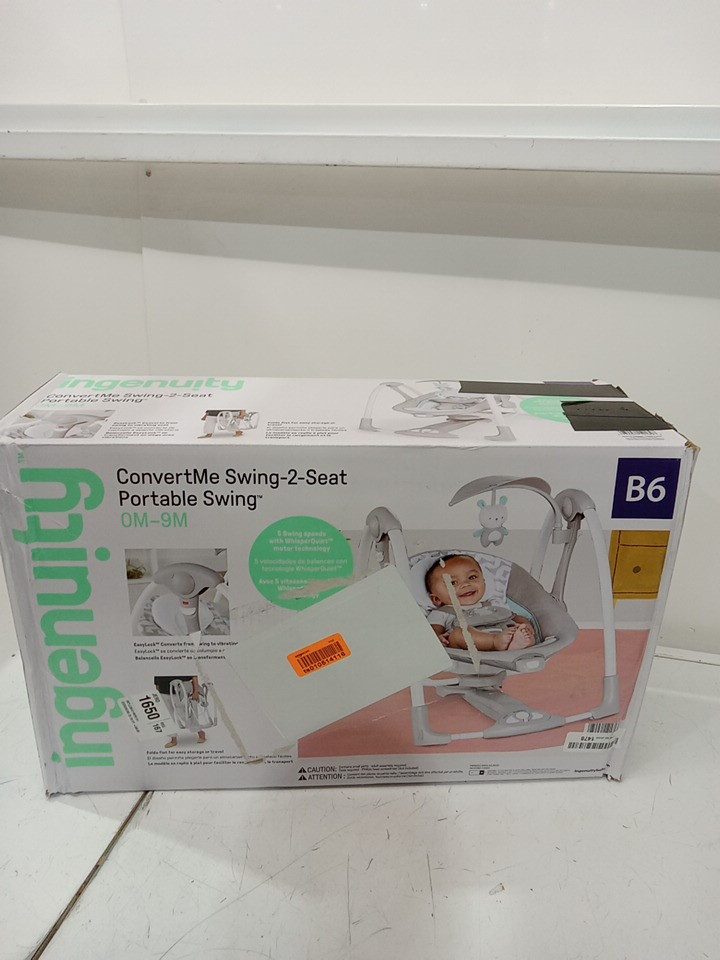 Ingenuity 2-in-1 convertme compact portable baby swing & seat with vibrations & nature sounds - battery powered - 20lbs max - raylan theme/grey (model: ‎12189) image 2