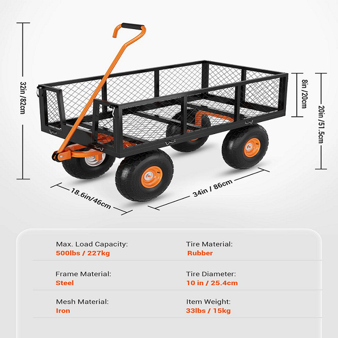 Garvee heavy duty steel mesh garden cart - up to 500lbs - Black/orange (Model: PHO_34h8cjpp) image 2