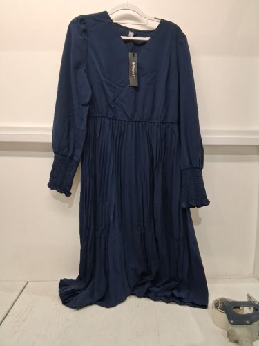 woman's Allegra K Casual Chiffon V Neck Long Sleeve Flowy A-Line Midi Pleated Dress - medium - blue image 2