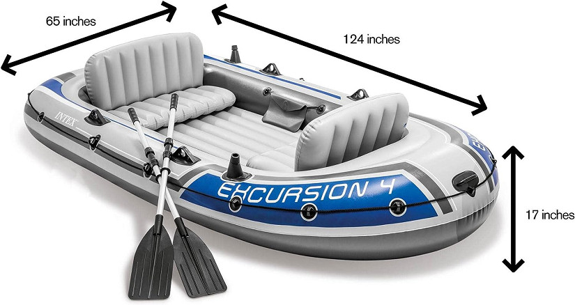 INTEX EXCURSION 4-PERSON INFLATABLE BOAT WITH MOTOR MOUNT FITTINGS, PADDLE, PUMP & CARRY BAG, 880LB RATING - GREY (MODEL: ‎68324EP) image 2