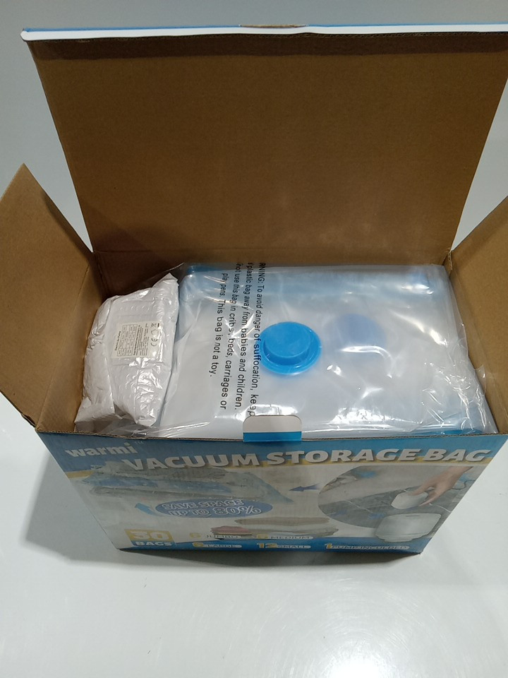 30pC warmi vacuum sealer storage bags with electric sealer pump - small, medium, large, and jumbo sizes - clear/blue image 3