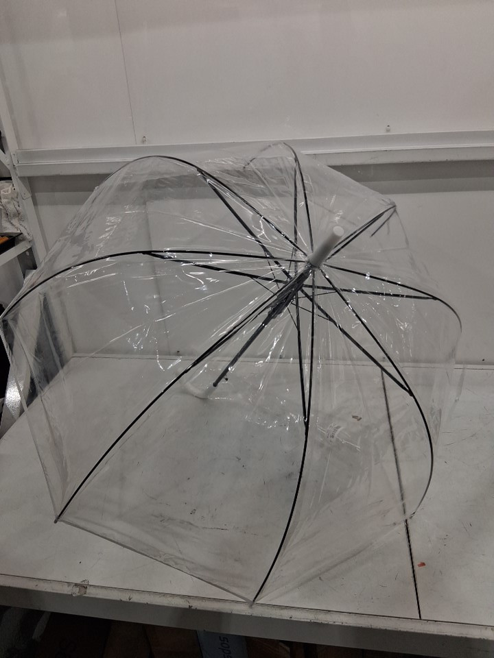 ADULT WINDPROOF PLASTIC BUBBLE UMBRELLA - 32" - CLEAR/WHITE image 3