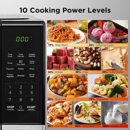 Black+Decker Stainless Steel Microwave Oven with Push Button Door and Child Safety Lock - 900W - 1.1 CU.FT. - Black / Silver  (MODEL NO. EM031MB11-P) image 3
