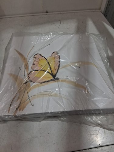 Dakota Fields Contemporary Butterfly Yellow Art wrap canvas -14" x 14" - white/yellow/brown image 3