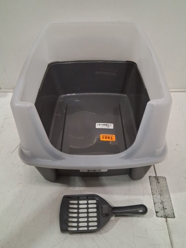 IRIS USA Large open top Cat Litter Box with scatter shield and scoop - 19" x 15" x 11.8" - grey/clear - (model: 301755) image 4
