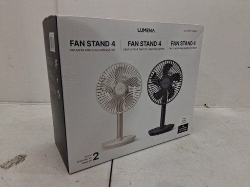 2PC LUMENA FAN STAND 4 CORDLESS DESK FANS - 4 SPEEDS, OSCILLATION - WHITE & NAVY BLUE (MODEL: 1796327) image 2