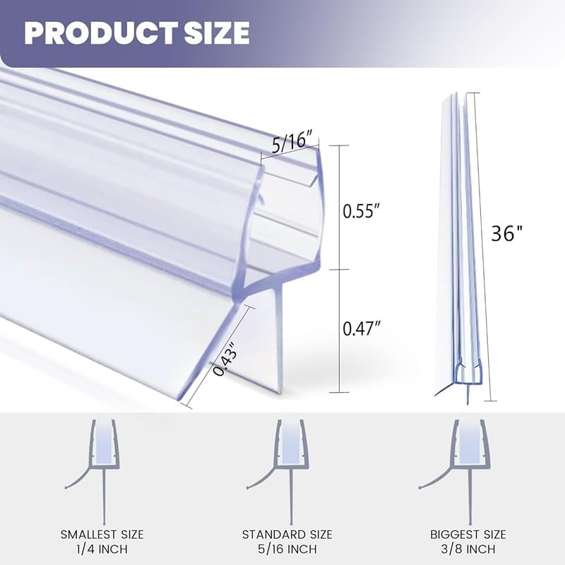 2PK waterproof & durable Bathroom Shower Door Seal Strip - for 5/16" glass - 36" / each - Clear (Model: JT8 12.5) image 2