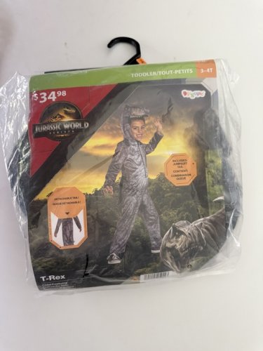 TODDLER DISGUISE JURASSIC PARK T-REX COSTUME - 3-4T - GREY image 2