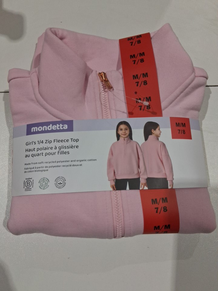 Girl's Mondetta 1/4 Zip ORGANIC COTTON Fleece Top - Medium (7/8) - Pink (Style: 1882626) image 2