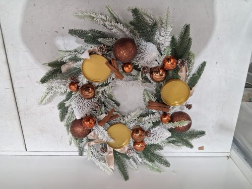 floroad frosted Christmas Candle Wreath for Table Decor Centerpiece - 26" - bronze/copper image 2