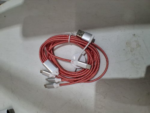 Homailida 4‑in‑2 Multi Fast Charger Cable – 1.8M USB‑A/USB‑C to iPhone/Type‑C/Micro USB & Apple Watch – Nylon Braided- 6ft - red/white (model: Red-01) image 3