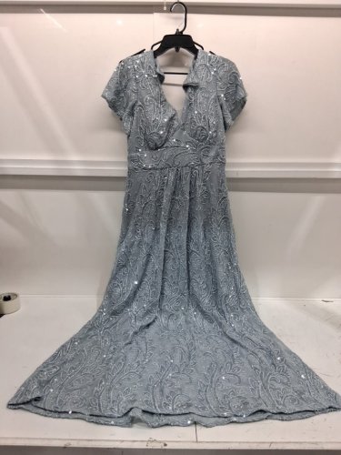 Women's R&M Richards embroidered sequin mesh Imperial Gown - size 8 - light blue (style: 1041) image 2