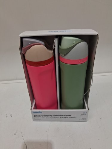 2pk OWALA STAINLESS STEEL WATER BOTTLES - 24OZ - PINK/green (MODEL: 1965314) image 2