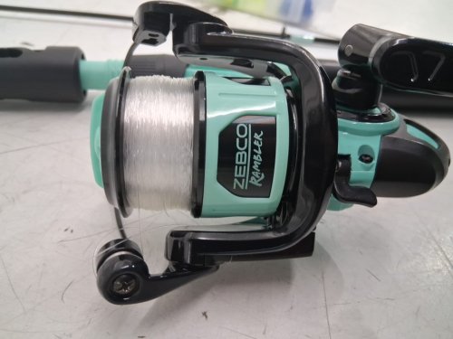 zebco rambler durable no tangle reel fiberglass rod with build in carabiner - 5ft 3" - teal/black (model: ‎RAMSC532.FB4) image 5