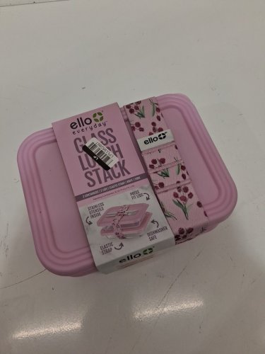 7PC ELLO glass lunch stack food storage containers - PINK image 2