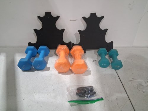 6PC fitvids Neoprene Dumbbell Hand Weight set- 3lbs/5lbs/8lbs-yellow/blue/teal-(model:‎ SF-SMDB-D358) image 2