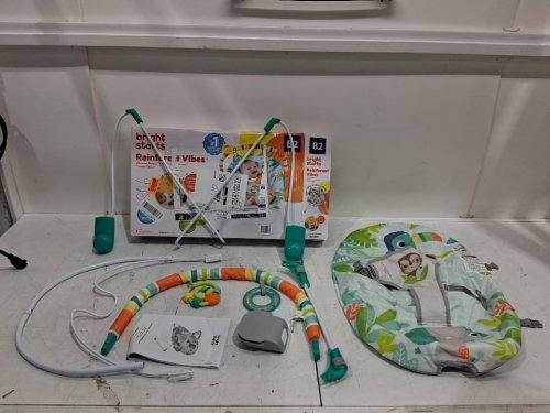 BRIGHT STARS 3 point harness VIBRATING BOUNCER WITH TOY BAR - RAINFOREST VIBES (MODEL:12227) image 3