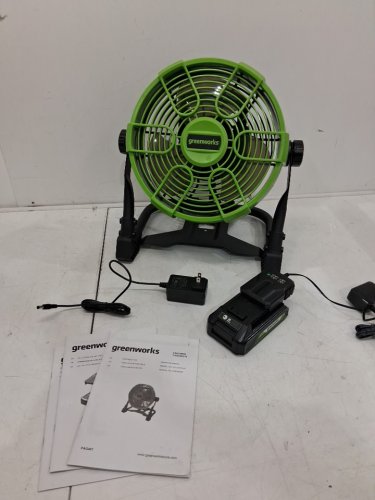 4PC Greenworks 5 Speed CFM Fan with Battery and Charger - 10" - 24V - Green (Model: image 2
