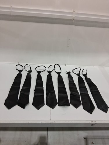 8PK Mens bovemsi Solid Black Polyester Zip Up Tie- one size fits most-black image 2