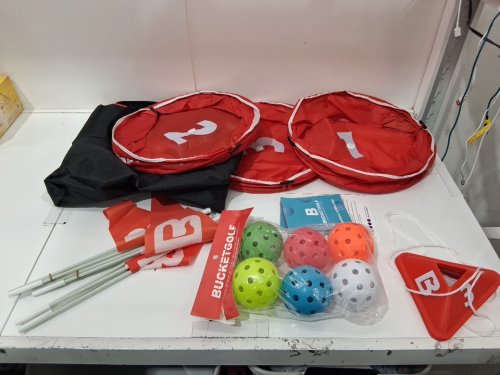22pc bucketgolf 3-hole travel set with clubs and markers - for all ages - red image 3