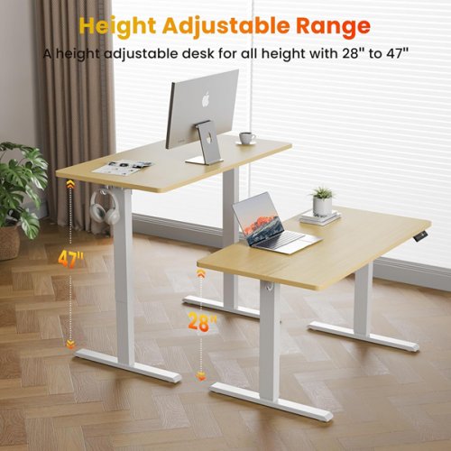 KINGSMITH Height Adjustable Electric Standing Desk with 2 Hooks - 48" x 24" - 176LBS CAP - WHITE/OAK (MODEL: ETSFI28) image 3